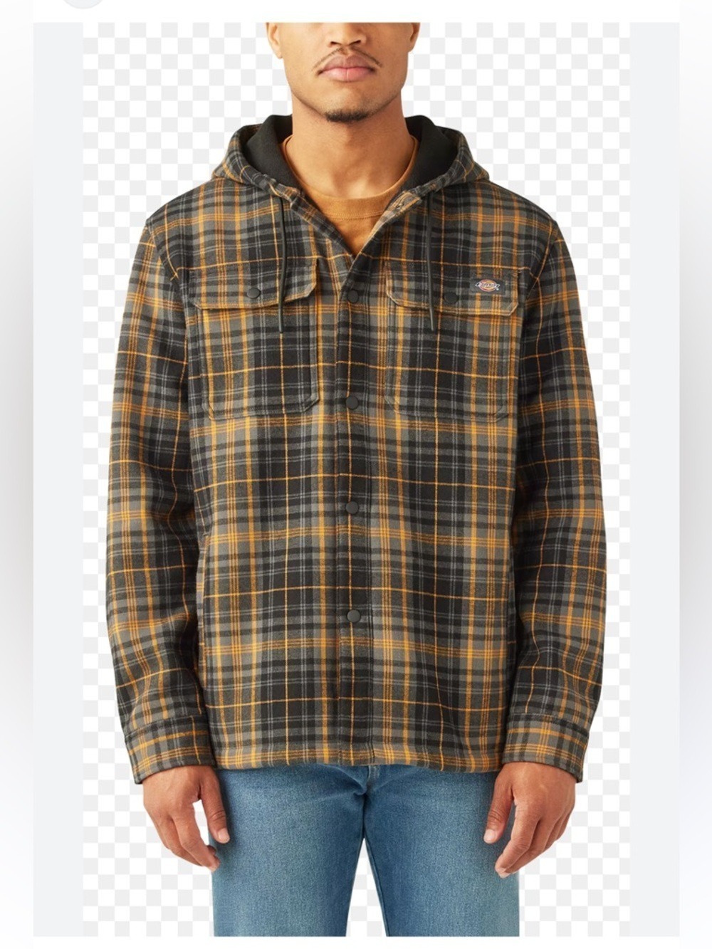 Dickies Black & Mustard Plaid Hooded Work Shirt